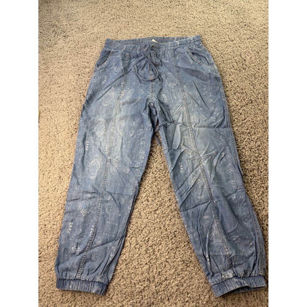 Knox Rose Blue Paisley Chambray Joggers Lyocell Elastic Waist Pants Womens Large
